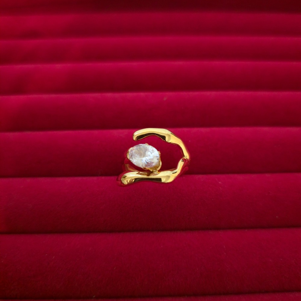 18K Gold Plated Stainless Steel Organic Molten Ring CZ Accent Size 6.5